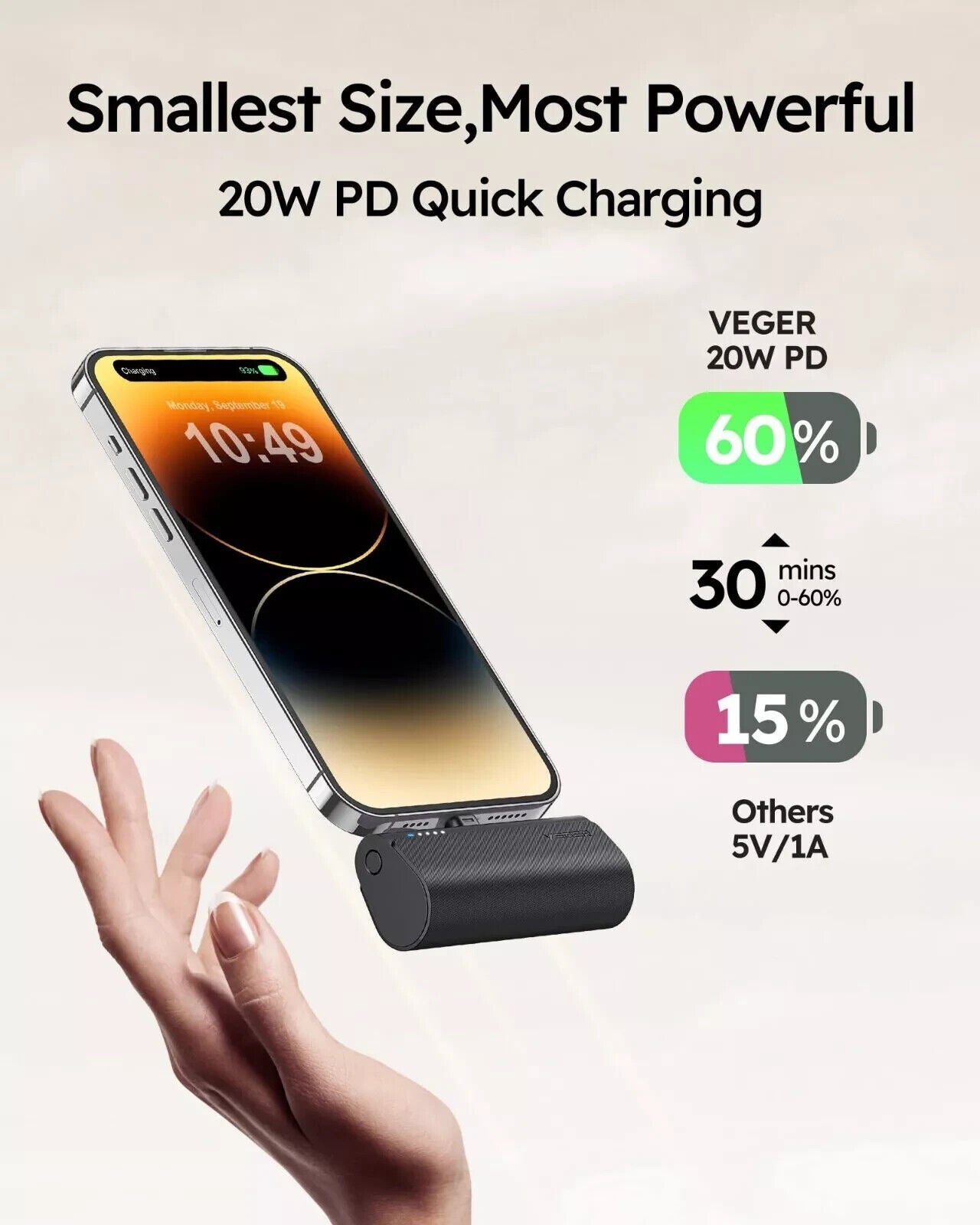 5000mAh Pocket-sized Mini Power Bank, 20W Fast Charging Function.