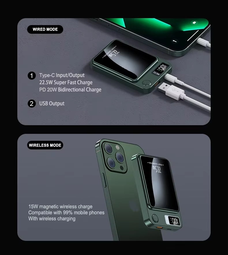 Magnetic Wireless Power Bank, Super Fast Charging, Portable External Battery Power Bank .